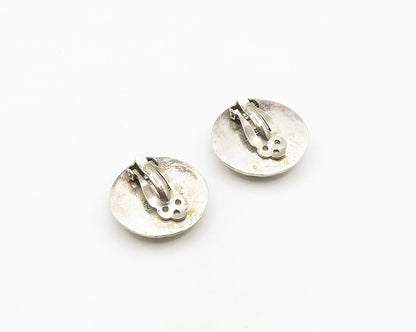 MEXICO 925 Sterling Silver  Vintage Patterned Dome Non Pierce Earrings  EG9691