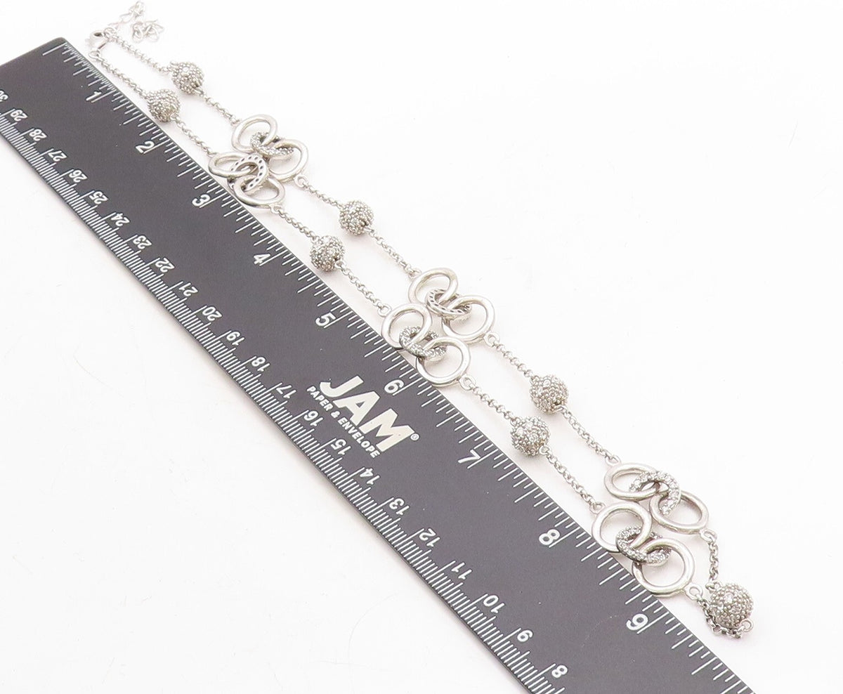 925 Sterling Silver  Shiny Topaz Encrusted Round Link Chain Necklace  NE2257