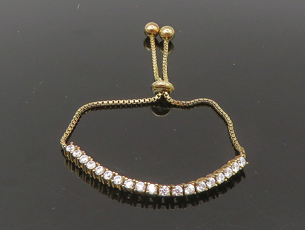 Gold Over 925 Silver  Cubic Zirconia Adjustable Child Box Chain Bracelet BT1062