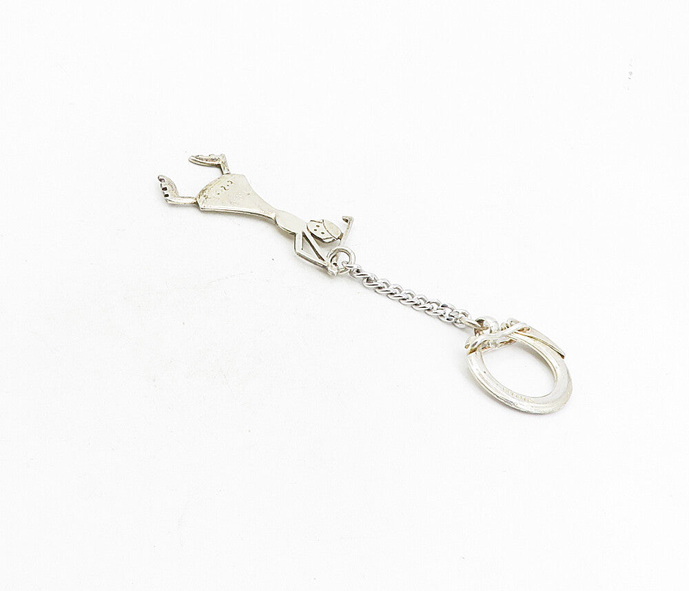 DOSKOW 925 Sterling Silver  Vintage Shiny Woman Playing Golf Key Chain  TR1474