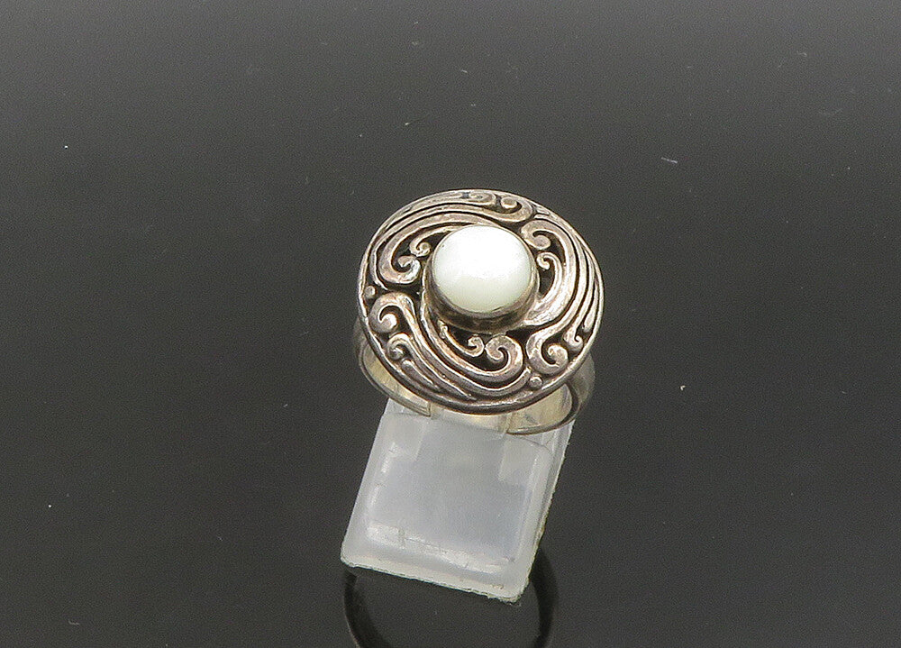 ZIV 925 Silver  Vintage Mother Of Pearl Swirl Cocktail Ring Sz 7  RG21756