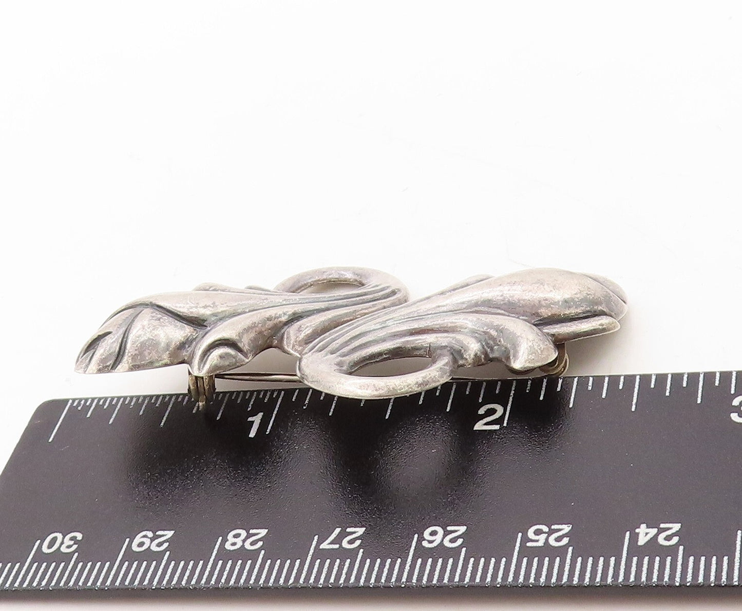 925 Sterling Silver Vintage Brooch Pin Dark Tone Swirly Floral Design  BP11296
