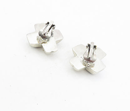 MEXICO 925 Silver  Vintage Black Onyx Crossed Non Pierce Earrings  EG4175