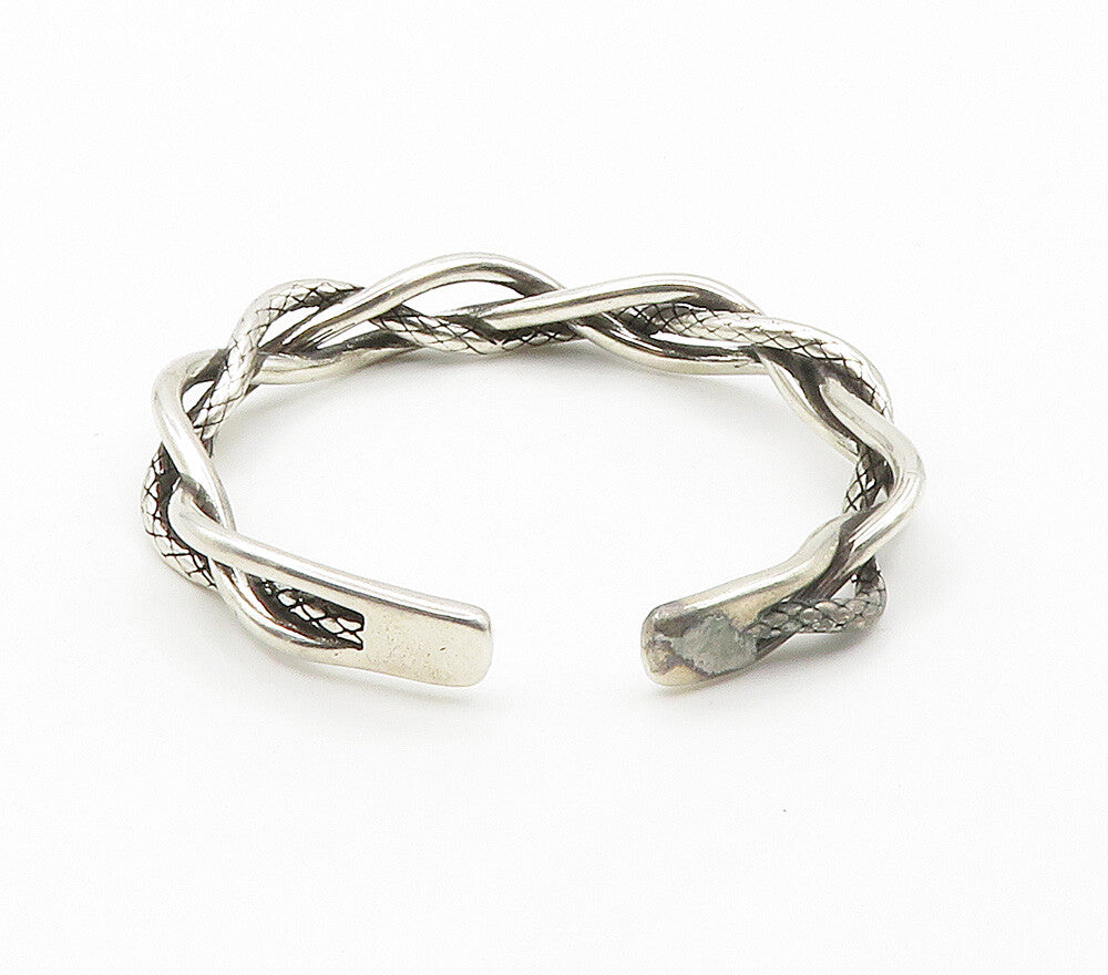 925 Sterling Silver  Vintage Smooth Braided Weaved Style Cuff Bracelet  BT6042
