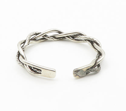 925 Sterling Silver  Vintage Smooth Braided Weaved Style Cuff Bracelet  BT6042