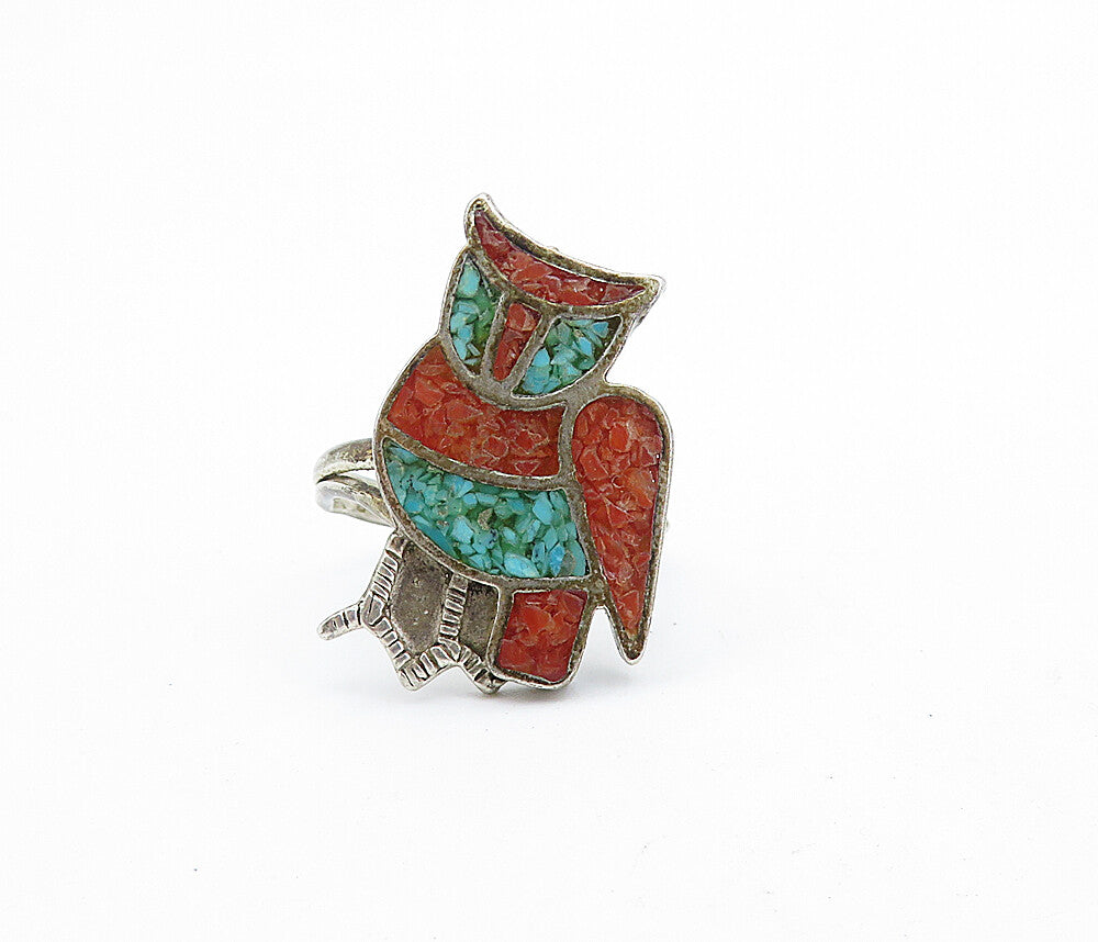 925 Silver  Vintage Antique Turquoise & Jasper Cocktail Ring Sz 6.5  RG7032