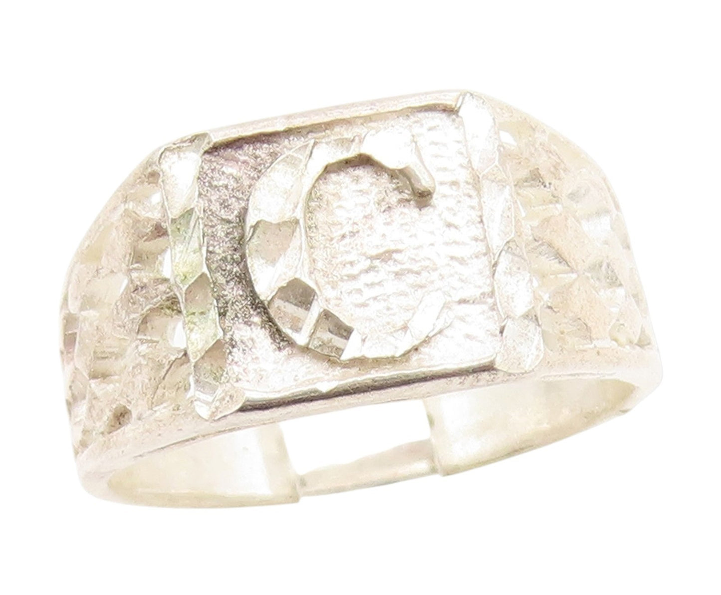 925 Sterling Silver Vintage Ring Etched Initial C Monogram Band  Sz 11  RG34906