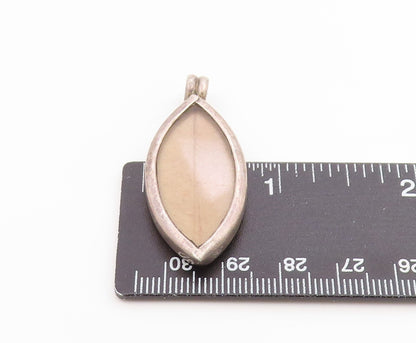 925 Sterling Silver Vintage Pendant Marquise Shape Dried Leaf Inlay Drop PT26257