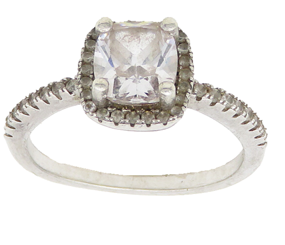 925 Sterling Silver  Vintage Cubic Zirconia Solitaire Accent Ring Sz 8 RG17951