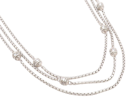 925 Sterling Silver Vintage Necklace JUDITH RIPKA CZ Triple Strand Chain  NE4907