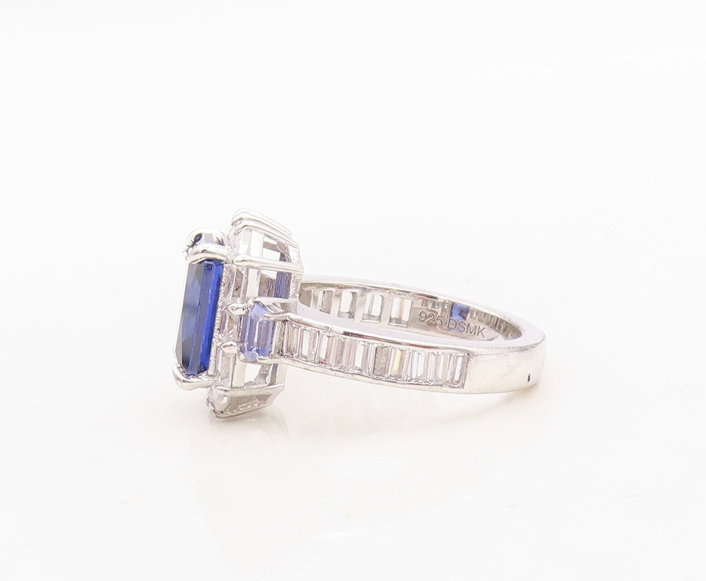 925 Sterling Silver Vintage Ring Rectangle Sapphire Halo CZ Frame  Sz 7  RG30347