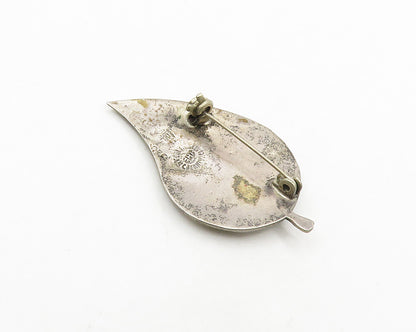 MEXICO 925 Silver  Vintage Abalone Shell Floral Leaf Motif Brooch Pin  BP7683