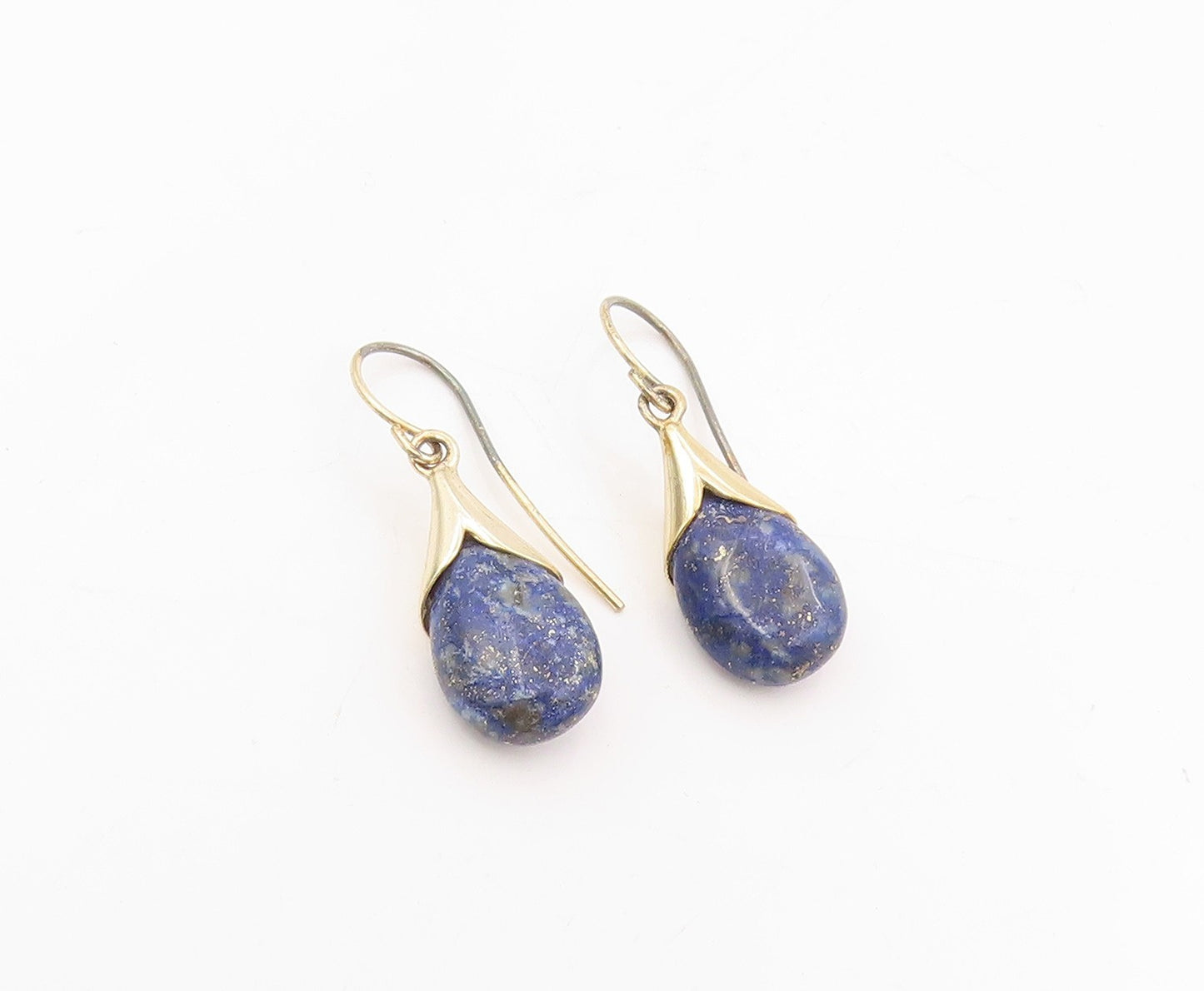 925 Sterling Silver Vintage Earrings Gold Plated Lapis Lazuli Teardrop  EG13967