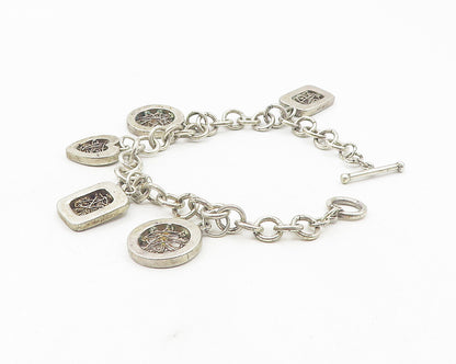 925 Sterling Silver  Vintage Wire Twist Love Heart Chain Bracelet  BT4581