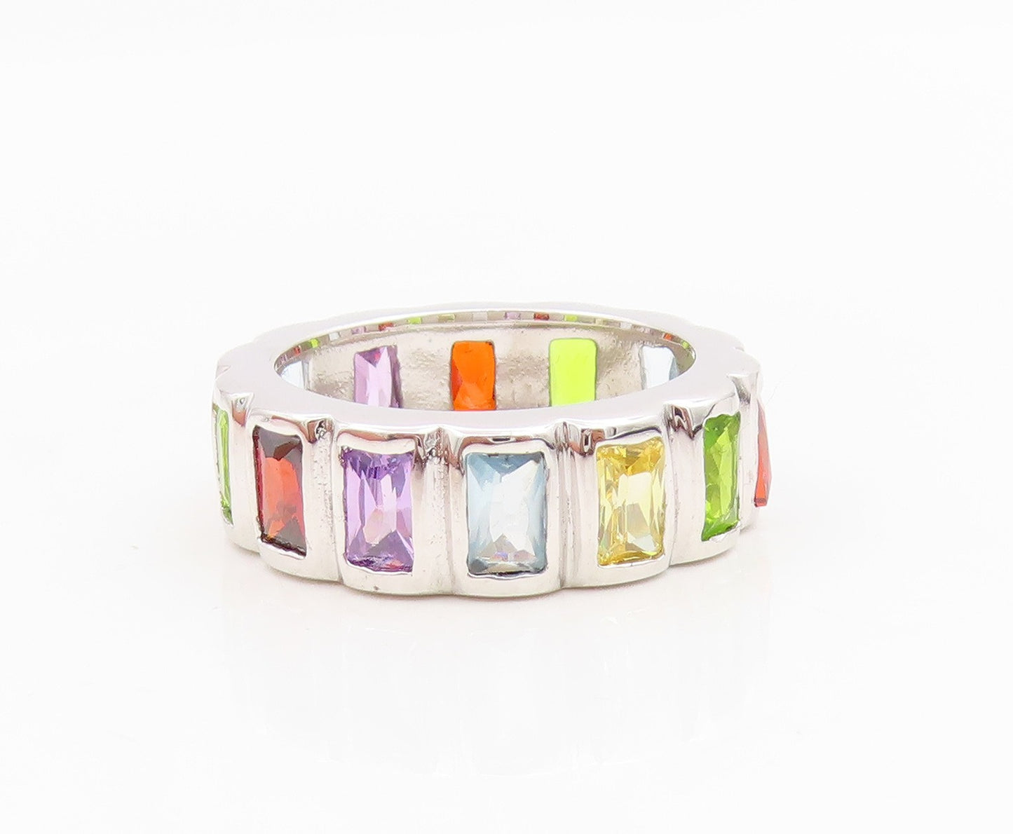 925 Sterling Silver Vintage Ring Multi Gemstone Eternity Band  Sz 8  RG35030