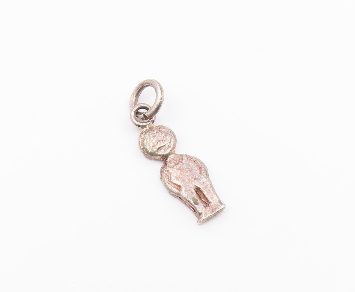 925 Sterling Silver  Vintage Boy In Overalls Dark Tone Drop Pendant  PT17377