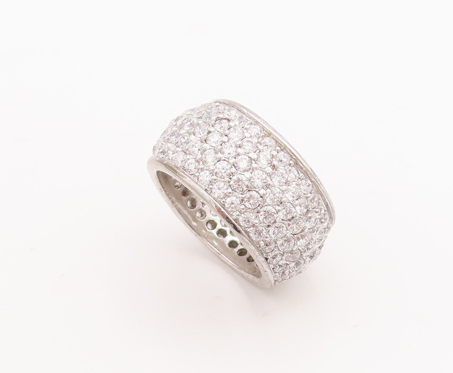 925 Sterling Silver Vintage Ring Broad Band CZ 360 Beaded Band  Sz 7  RG29252