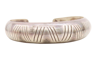 MEXICO 925 Sterling Silver  Vintage Patterned Hollow Dome Cuff Bracelet BT2664