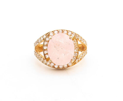 925 Sterling Silver Vintage Ring Gold Plated Oval Quartz Halo Topaz Sz 7 RG30096
