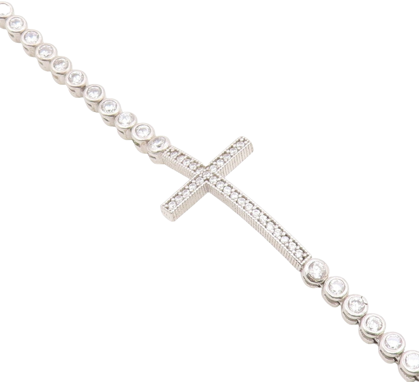 925 Silver  Vintage Cubic Zirconia Religious Cross Chain Bracelet  BT8355