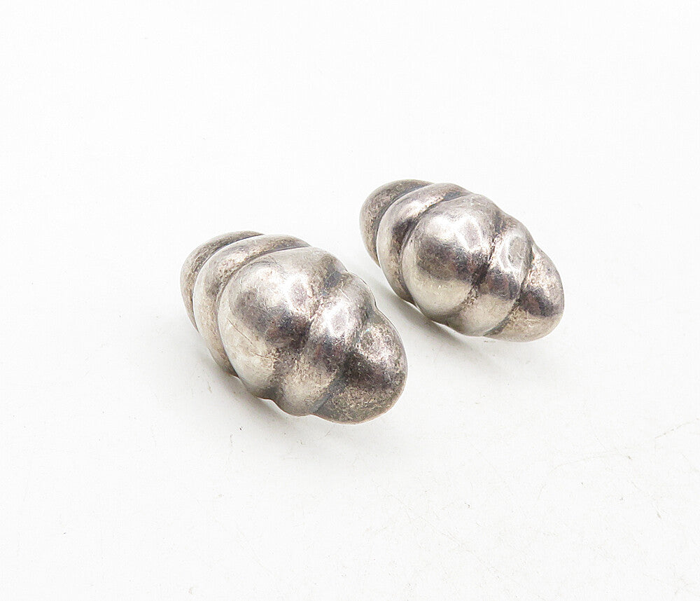 925 Sterling Silver  Vintage Dark Tone Fluted Hollow Dome Drop Earrings EG4885