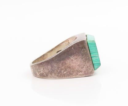 925 Sterling Silver Vintage Ring MEXICO Green Gemstone Signet  Sz 10.5  RG35782