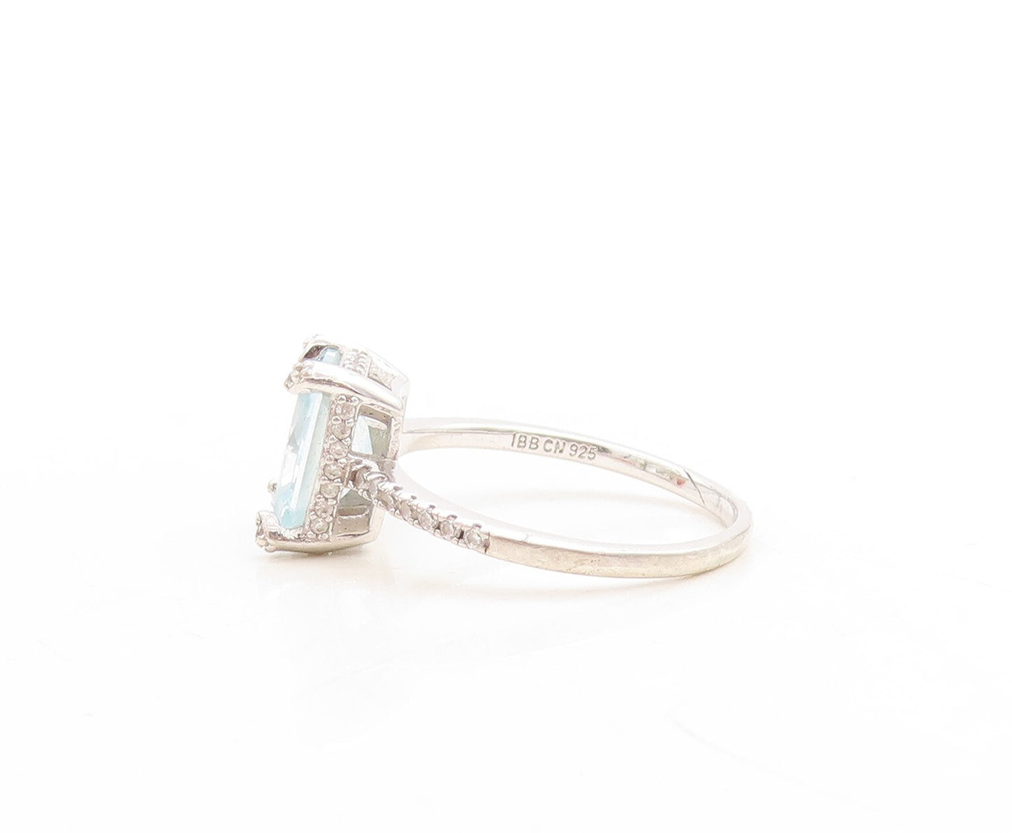 925 Sterling Silver Vintage Ring Minimalist Carved Rectangle CZ  Sz 7  RG31378