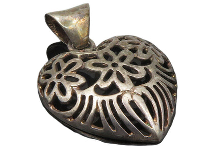925 Sterling Silver  Vintage Dark Tone Floral Love Heart Dome Pendant  PT9641