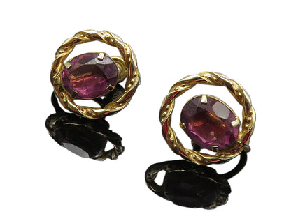 DEC 925 Silver  Vintage Amethyst Gold Plated Twist Non Pierce Earrings  EG4819