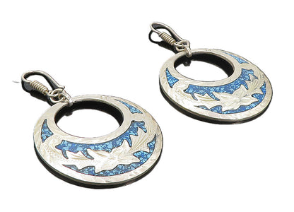 MEXICO 925 Sterling Silver  Vintage Turquoise Floral Dangle Earrings  EG4178
