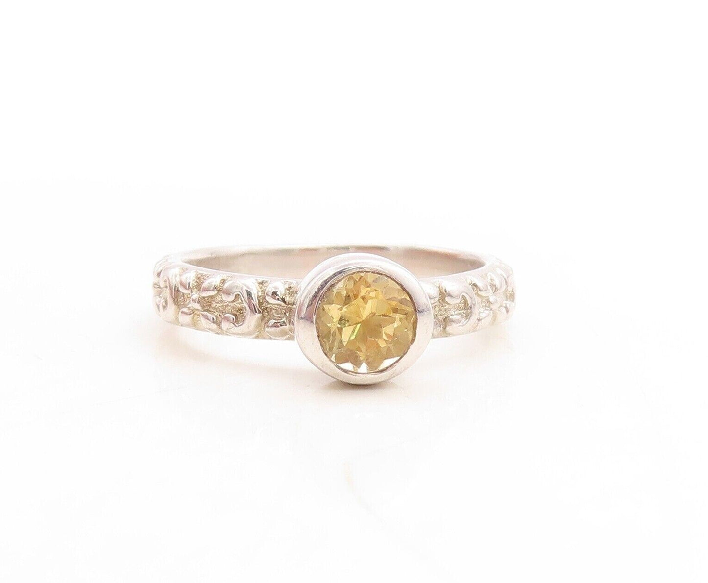 925 Sterling Silver Vintage Ring Round Cut Stackable Citrine  Sz 5.5  RG30080