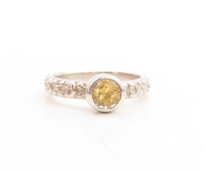 925 Sterling Silver Vintage Ring Round Cut Stackable Citrine  Sz 5.5  RG30080
