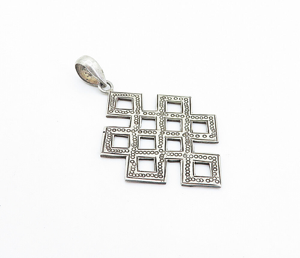 925 Sterling Silver  Vintage Etched Circle Detail Open Squares Pendant  PT5857