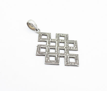 925 Sterling Silver  Vintage Etched Circle Detail Open Squares Pendant  PT5857