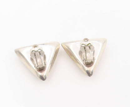 925 Sterling Silver Vintage Earrings Solid Puffy Triangular Clip On  EG13902