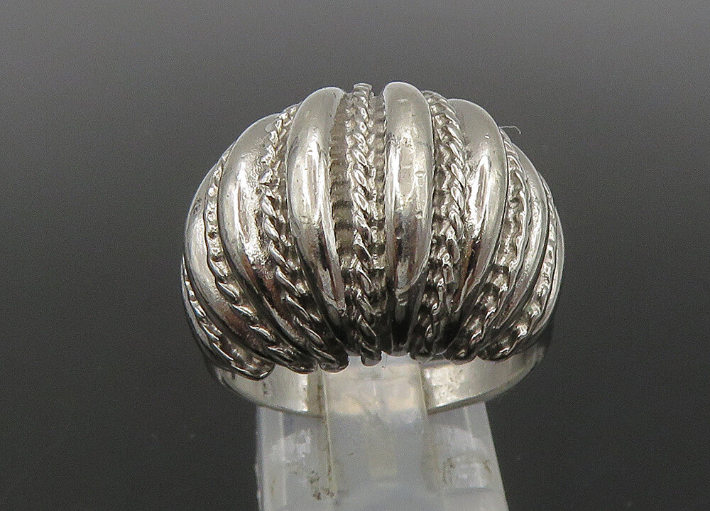 925 Sterling Silver  Vintage Shiny Fluted Twist Dome Band Ring Sz 9  RG22780