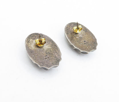 925 Sterling Silver  Vintage Dark Tone Scalloped Hollow Drop Earrings  EG2396