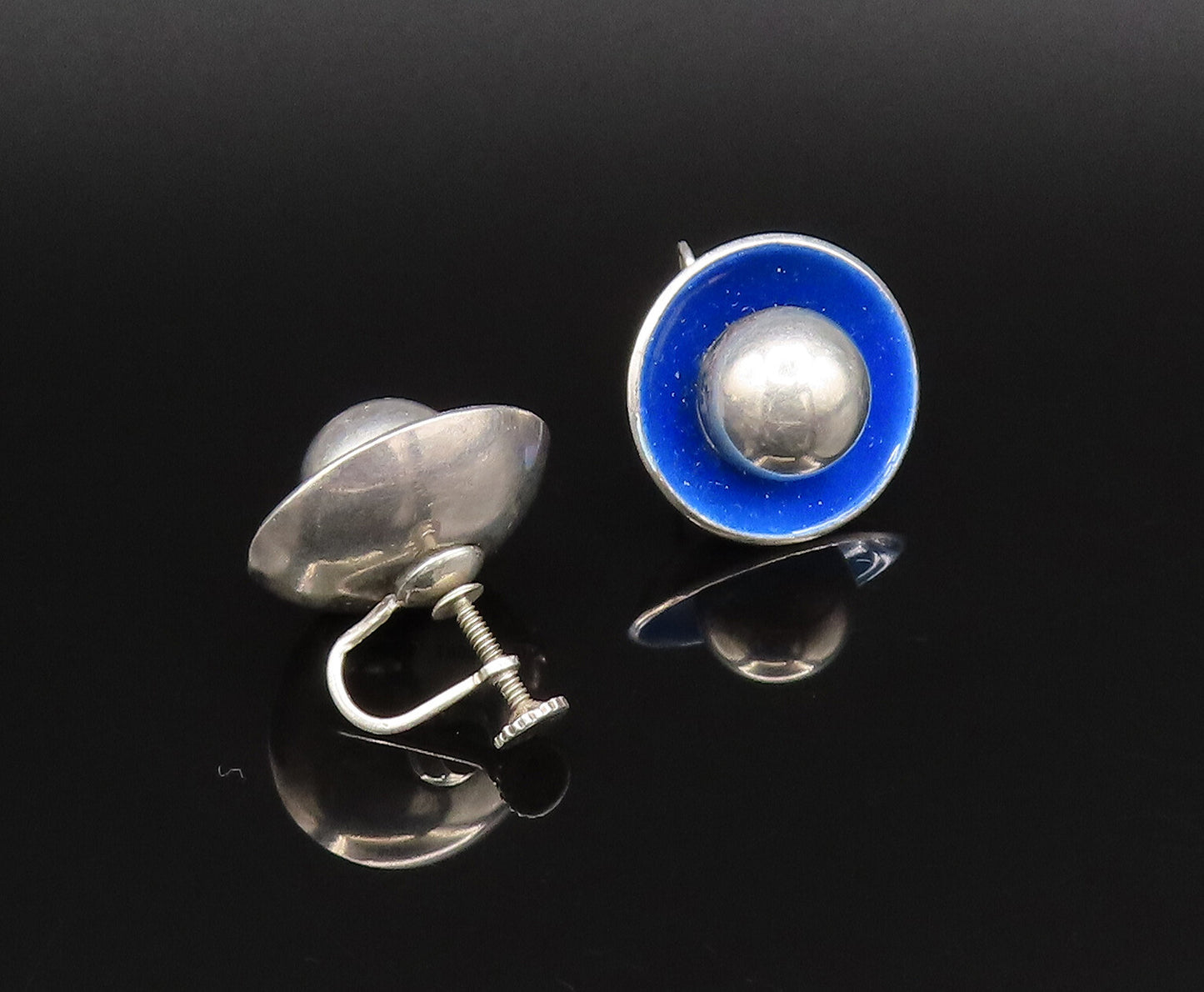 M. BOWLES 925 Silver  Vintage Enamel & Bead Ball Screw Back Earrings  EG12086