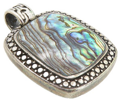 925 Sterling Silver  Vintage Abalone Shell Circle Pattern Trim Pendant  PT6432