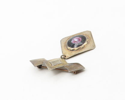 925 Sterling Silver  Vintage Enamel Flower Art Dangling Brooch Pin  BP6638