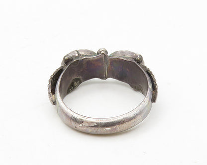 NAVAJO 925 Sterling Silver  Vintage White Agate Floral Band Ring Sz 5  RG10143