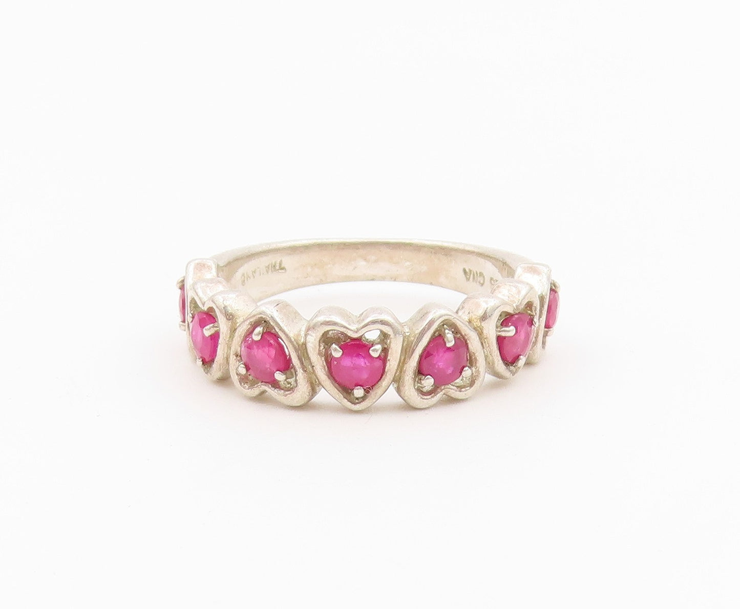 925 Sterling Silver Vintage Ring Elegant Ruby Love Heart Band  Sz 6  RG36603