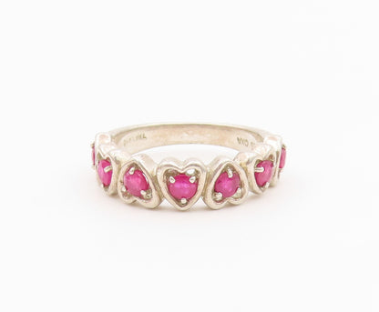 925 Sterling Silver Vintage Ring Elegant Ruby Love Heart Band  Sz 6  RG36603