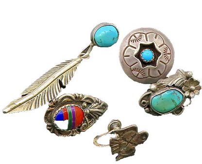 ZUNI NAVAJO 925 Sterling Silver Vintage Multi Stone Lot Single Earrings EG11216