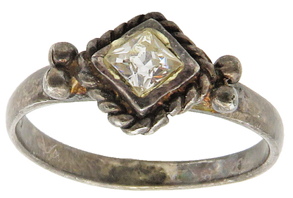 925 Sterling Silver  Vintage Cubic Zirconia Dark Tone Band Ring Sz 6  RG15166
