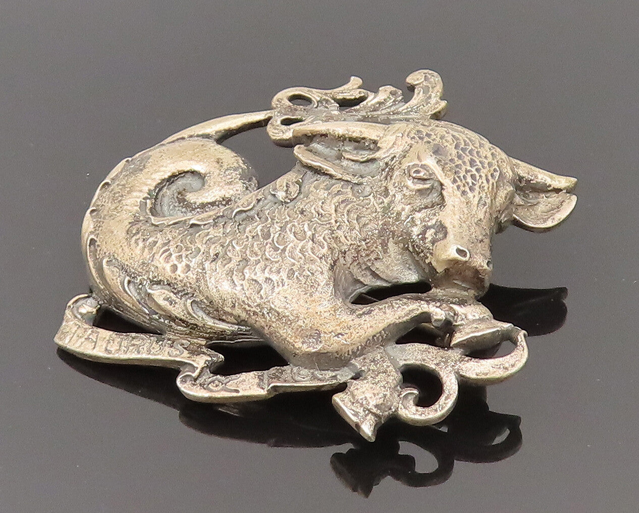CINI 925 Silver  Vintage Antique Taurus Bull Astrology Brooch Pin  BP10276