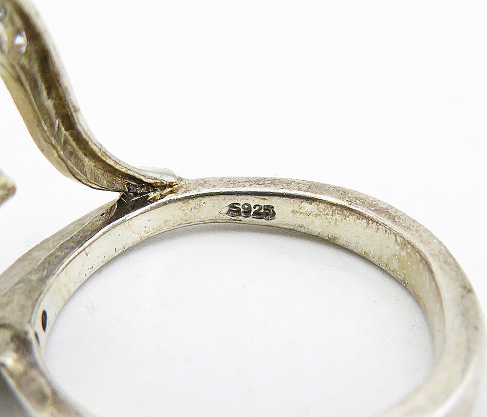 925 Sterling Silver  Vintage Topaz Open Love Heart Band Ring Sz 9  RG4897