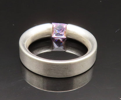 925 Silver  Vintage Princess Cut Purple Cubic Zirconia Band Ring Sz 7  RG24930