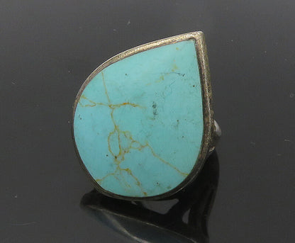925 Sterling Silver  Vintage Turquoise Pear Shape Cocktail Ring Sz 6.5 RG17784