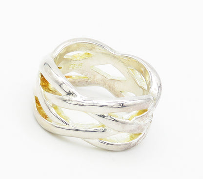 925 Sterling Silver  Vintage Shiny Woven Style Band Ring Sz 10.5  RG15465